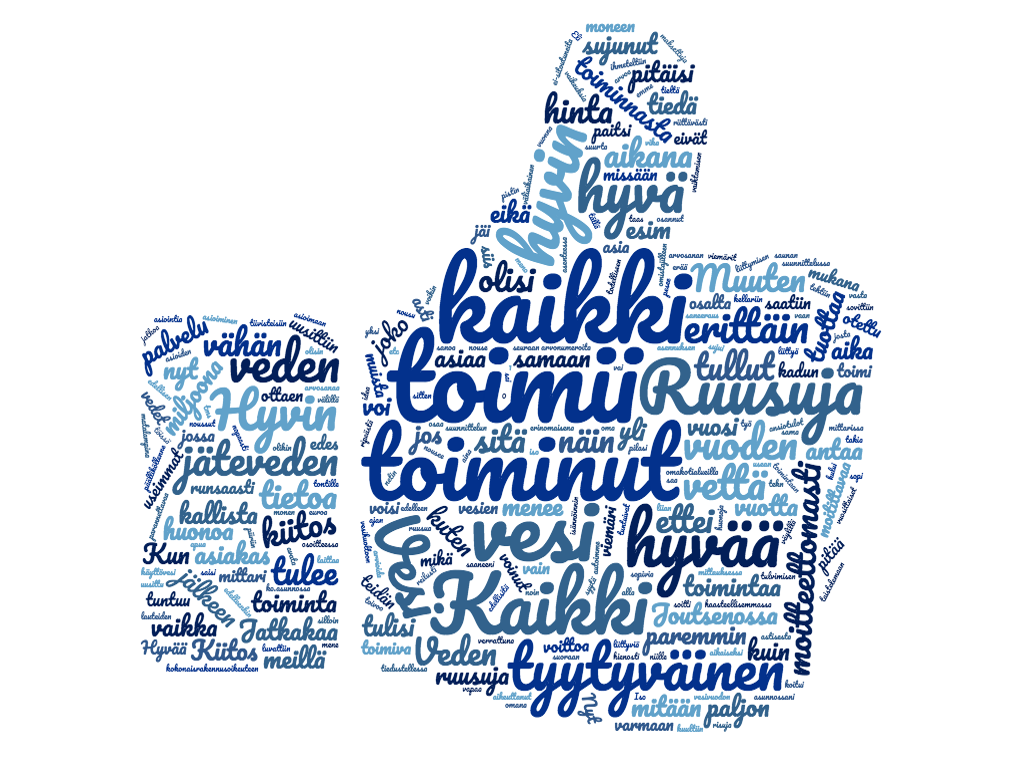 Veden asiakaspalautteiden sanapilvi