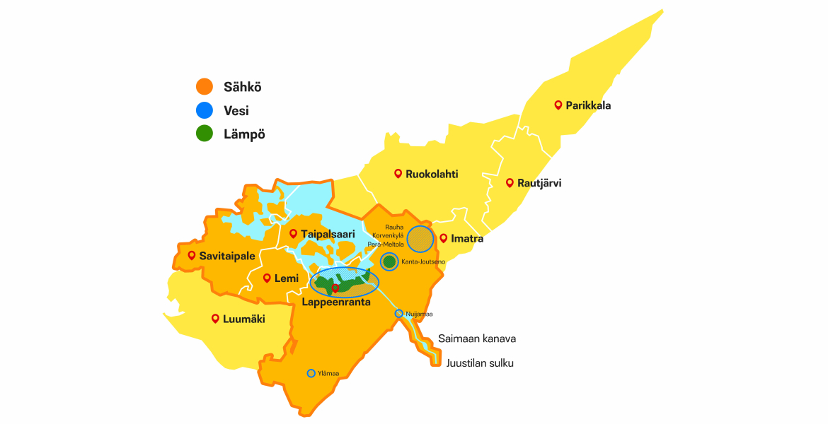 Lappeenrannan Energian sähköverkon alueet
