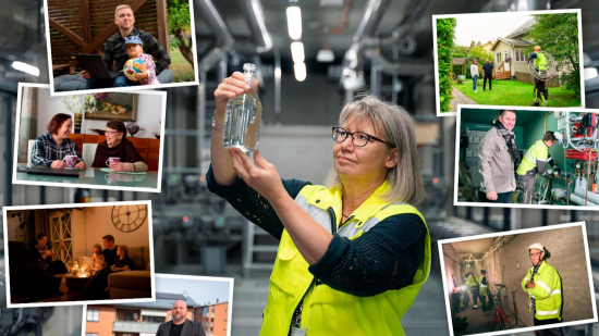 Asiakasartikkeleista koottu kuvakollaasi - taustalla vesihuoltopäällikkö