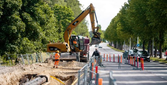 Kunnallistekninen työmaa Lappeenrannan keskustassa. Kuvituskuva.